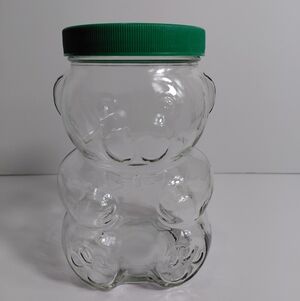 1980's Kraft Peanut Butter Glass Bear Jar with Green Lid